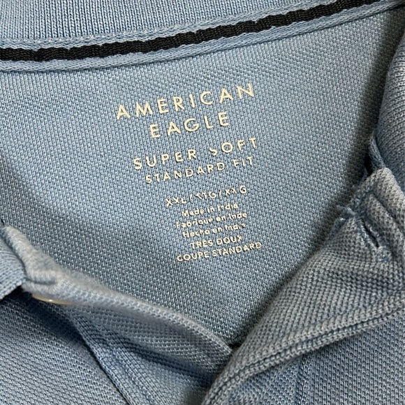 American Eagle Men's Super Soft Standard Fit Light Blue Pique SS Polo Shirt XXL - Picture 4 of 7